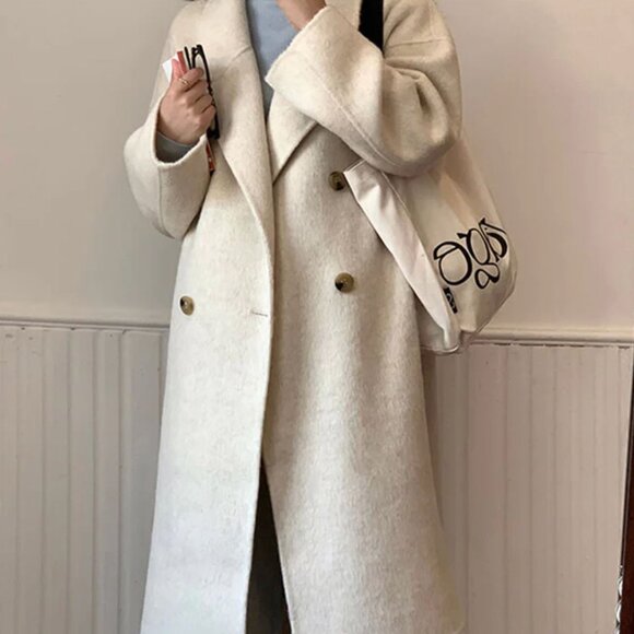 NWT Women Creamy White Button Up Quilted Long Coat - Picture 9 of 9